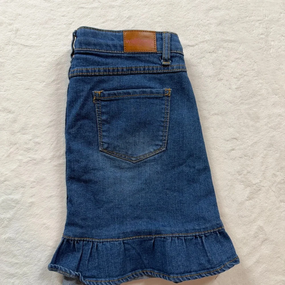 Wallflower‎ Denim Skirt Girls Size 16 Blue Good Ruffle Hem Stretch Mini Skirt